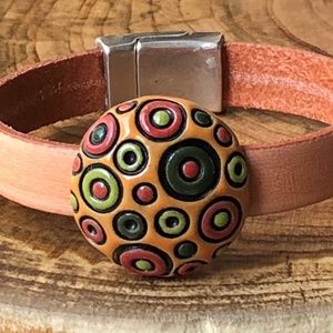Leather Bracelet with Golem Ceramic Slider XSmall